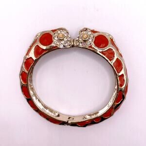 Vtg Chicos Enamel Orange Bangle Bracelet Rhinestones Head kissing Fishes size 7
